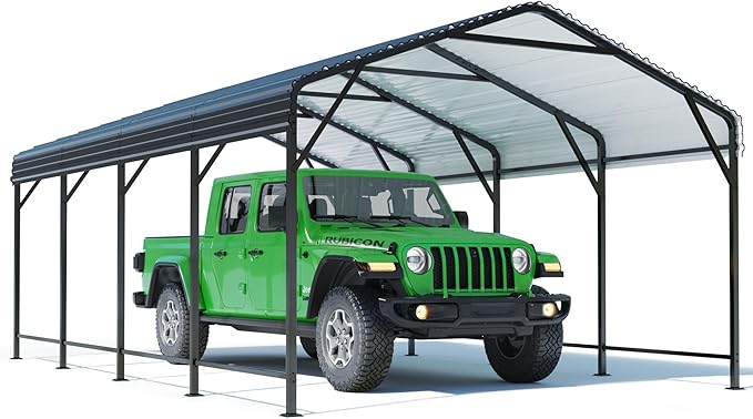 Polar Aurora 12x20 FT Metal Carport, Car Port with Enhanced Base Heavy Duty Garage Outdoor Galvanized Car Shelter, for Car, Boats and Truck
