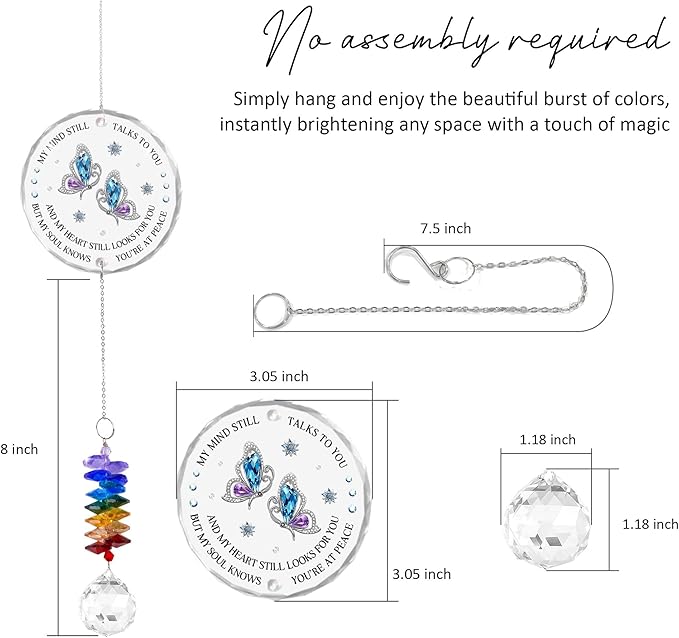 GIFTELIX Glass Suncatcher Ornament - Memorial Gift for Loss of Loved One - My Mind Still Talks to You - Bereavement Keepsake - Crystal Rainbow Maker - Hanging Crystal Decor - Daily Remembrance
