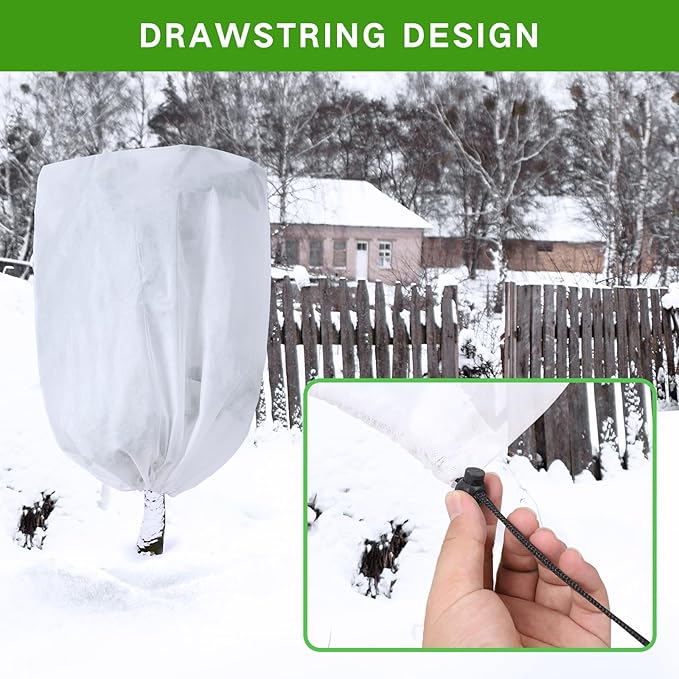 2-Pack Plant Covers Freeze Protection 48" x 72" 2.2 oz, Frost Cloth Plants Jacket Drawstring Tree Cover for Outdoor Plants, Shrub Potted Plants Winter