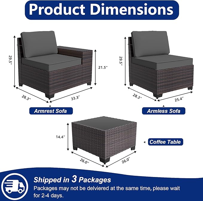 Outdoor Patio Furniture Set, 6 Pieces Outdoor Sectional Furniture High Backrest Patio Sofa, All-Weather PE Rattan Patio Conversation Set with Coffee Table & Cushions-Black