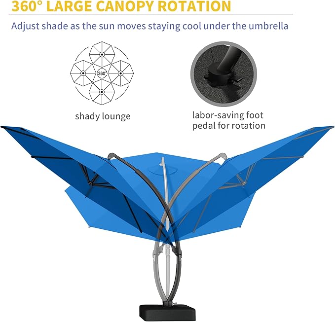 Kingdura 11ft Cantilever Patio Umbrella with Base Included, Large Round Offset Outdoor Pool Umbrella, 360° Rotation & Infinite Tilt, Heavy Duty Aluminum Frame for Deck Backyard, Royal blue