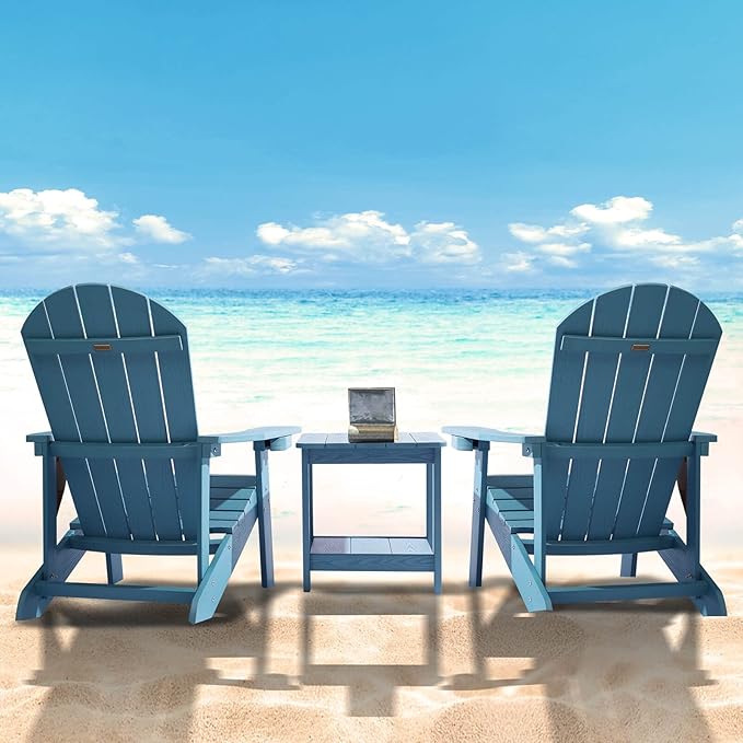 Adirondack Chair, All Weather Resistant Plastic Chairs with Cup Holder, 5 Easy Steps to Install, Outdoor Chairs for Patio, Garden, Backyard Deck, Lawn, Fire Pit - Lake Blue