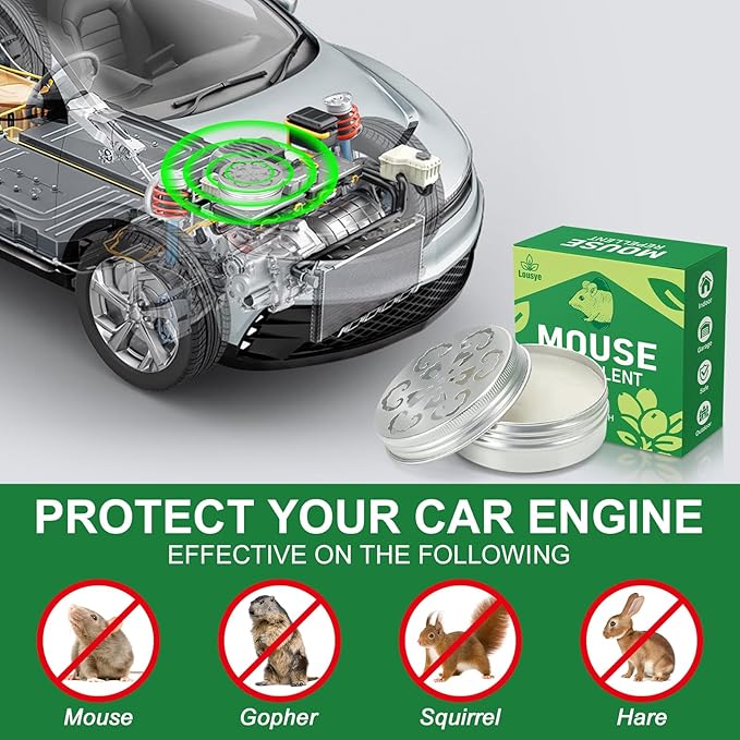 Rodent Repellent for Car Engines,4 Pack Mouse Repellent Peppermint Oil - Keep Mice Out of Car,Garage & Home, Safe for Humans and Pets