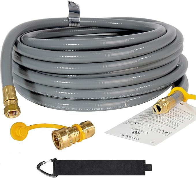 15FT 3/8” ID Natural Gas Grill Hose with Quick Connect Fittings, Natural Gas Hose for Weber, Char-Broil, Pizza Ovens, Patio Heaters.