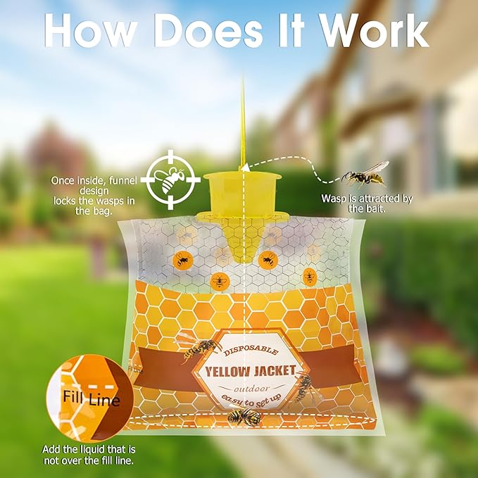 6 Pack Carpenter Bee Traps for Outside, Disposable Wasp Traps Outdoor Hanging, Yellow Jacket Trap, Hornet Trap Bee Killer Wasp Catcher Outdoor Flying Insect Trap for Bug