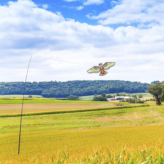 Bird Hawk Flying Kite with Pole Crop Protector Bird Scare Flying Kite with 4m Pole Has The Effect of Scaring Birds