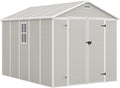 Amopatio 10x8 Storage Shed, Resin Outdoor Shed with Floor Included, Plastic Sheds Outdoor Storage for Bike, Garden Tools, Sheds & Outdoor Storage with Lockable Door, Window & Vents, Sandstone
