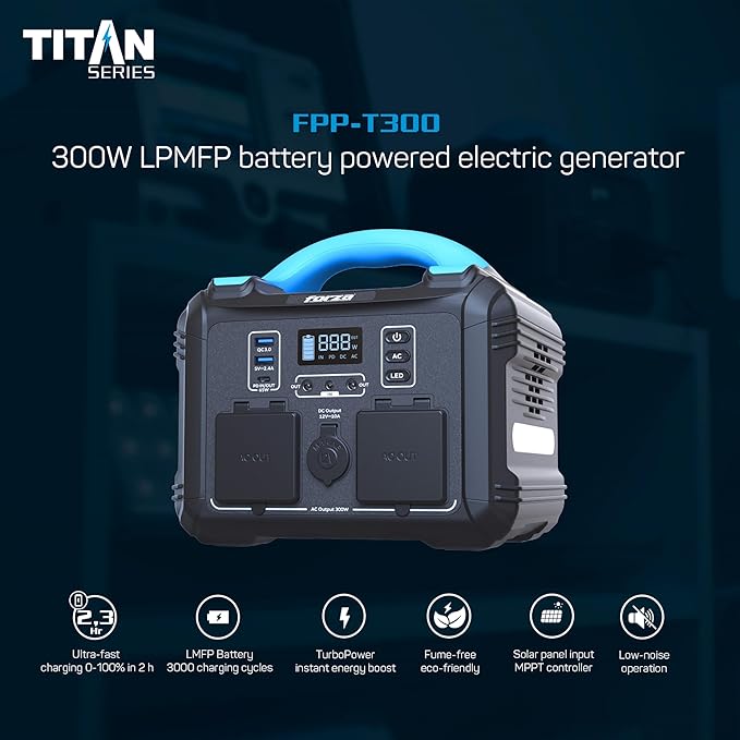Forza FPP-T300 Portable Power Station 300W | 236Wh LiFePO4 (LMFP) Power Supply | AC, DC & USB Outputs | Fast Recharge via AC, Car or Solar | Compact Backup Power for Home, Camping & Travel