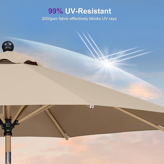PURPLE LEAF 10 Feet Patio Umbrella with Base Outdoor Umbrella Round Market Umbrella for Table with Push Button Tilt & Crank and 8 Ribs Aluminum Pool Umbrella for Beach Patio, Taupe