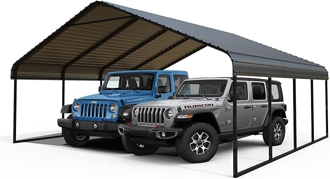 RV Metal 20x20FT Carport Canopy Heavy Duty Carports Kits for Garage,Aluminum Car Ports with Steel Shelter Frame Cover for 2 Car or Boats