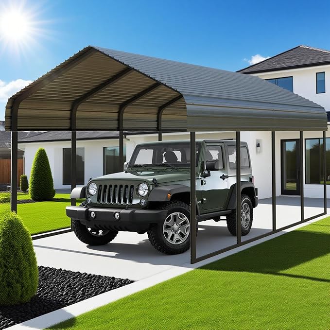 RV Metal 10x20FT Carport Canopy Heavy Duty Carports Kits for Garage,Aluminum Car Ports with Steel Shelter Frame Cover for 1 Car or Boats