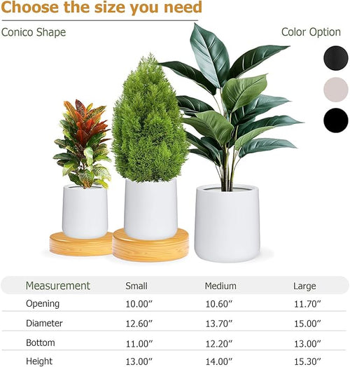 15.3"H x 15"D Conico Fiberstone Round Planter - Christmas Tree Planter, Smooth Finishes, Weather Resistant for Indoor and Outdoor Use, Included 2 Extra Coco Mats (White, 11.7" Pot Opening)