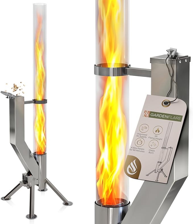 Smokeless Fire Pit - Outdoor Wood Pellet Fire Tube Stainless Steel firepit for Ambience Fire on Your Backyard, Patio, Porch & Garden (Silver, Premium)