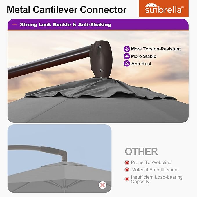 PURPLE LEAF 10FT Cantilever Patio Umbrella with 360-degree Rotation Aluminum Round Outdoor Offset Hanging Umbrella for Patio Pool, Deep Grey