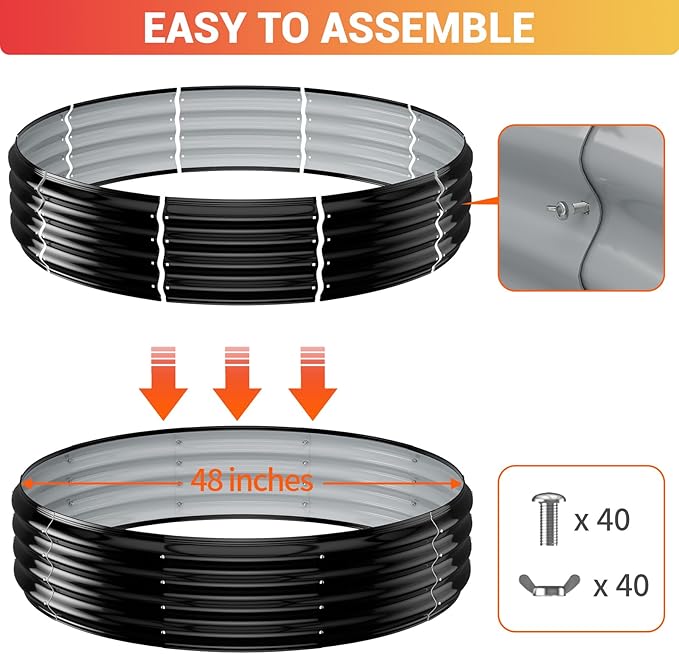48 Inch Large Outdoor Fire Pit Ring,Heavy Duty High Heat Resistant Wood Burning Firepit for Outside,12" Tall,Galvanized Steel Outdoor Fireplace & Fire Pits Bowl for Backyard Bonfire, Patio,Camping
