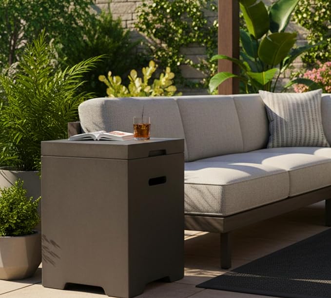 21-Inch Outdoor Propane Tank Cover, Small Side Table,Square Weatherproof Gas Tank Cover for Outdoor Fire Pit Table and Grill, Store 20lb Propane Gas Tank,Removable Lid,Dark Grey