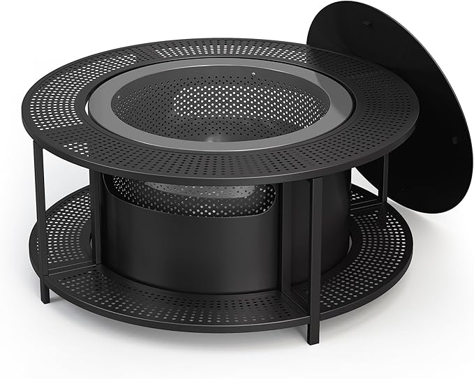 Kurapika 37 inch Smokeless Firepit with Removable Base for Ash, Wood Burning Fire Pits for Camping, Low Smoke for Outside, Easy for Cleaning, Ideal for 6 or More People