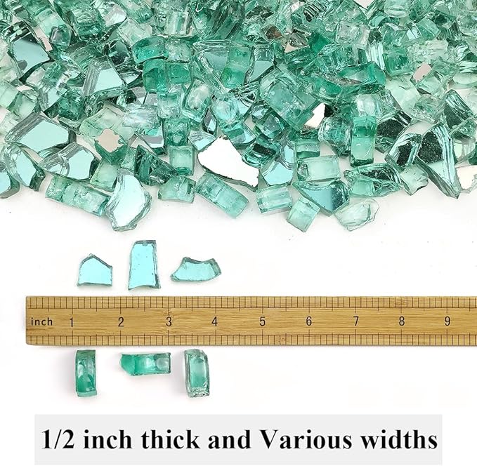 Fire Glass for Propane Fire Pit, 1/2 Inch High Reflective Fireplace Glass Rocks for Fire Pit Table, 10 lbs Fire Pit Glass Rocks for Outdoor Fire Table and Landscaping, Light Green