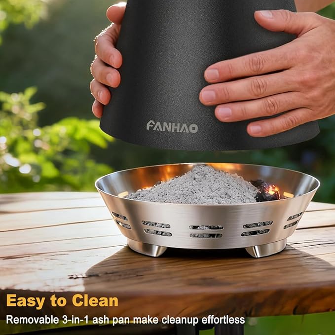 FANHAO Smokeless Tabletop Fire Pit with Stand, Stainless Steel Firepit for Camping, Outdoor & Patio, Wood Burning or Pellet Fueled Portable Bonfire with Carrying Bag | 120% More Efficient Burn