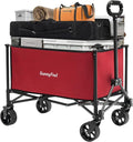 SUNNYFEEL Collapsible Wagon Cart with Wheels Foldable - 176lbs Standard Borderless Version Wagon Carts for Grocery Sports Garden Shopping Camping(Red, 164L)