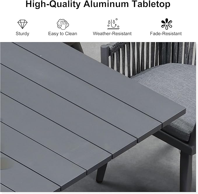 PURPLE LEAF 7 Pieces Longer Patio Dining Set with Outdoor Aluminium Dining Table and Woven Chairs Modern Metal Furniture Cushions Sets for Garden Yard Indoor Decor Kitchen Gray