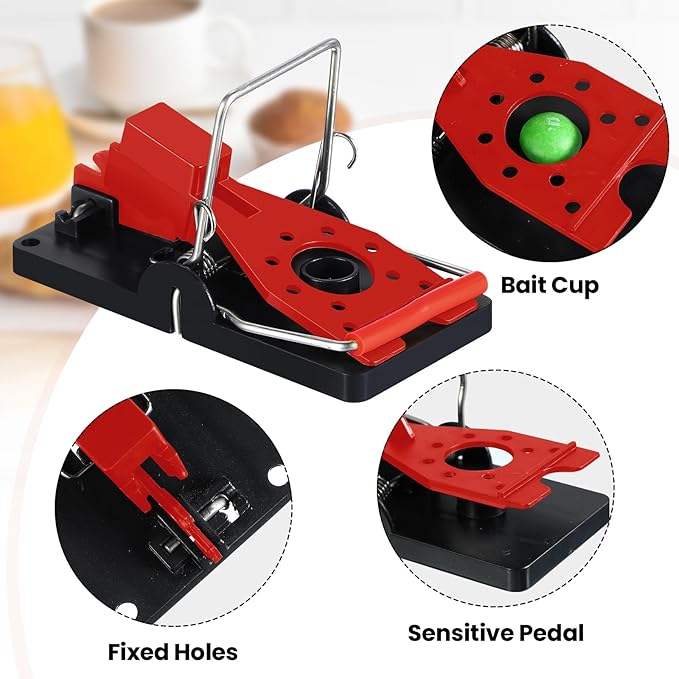 Qualirey 24 Pcs Mouse Traps Plastic Snap Rat Trap Bulk Reusable Quick Effective Safe for Indoor Outdoor Home House Warehouse Garden Kitchen 3.86 x 1.81 x 2.17 Inch (Red)