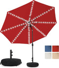 Sundale Outdoor Olefin 5-Year-Non-Fading Solar 104 LED 11FT Solar Patio Umbrella with Sand Bag Base, Outdoor Umbrella with Tilt and Crank, Red