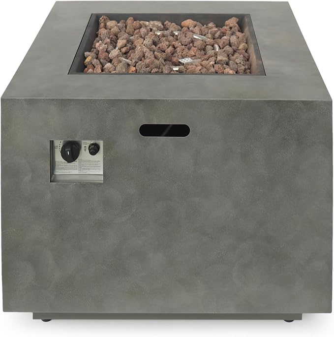 Propane Fire Pit Table, 31 Inch Firepits for Outside, Square Gas Fire Pit for Outside Patio, Iron Propane Fire Table, 50000BTU, Stone Gray