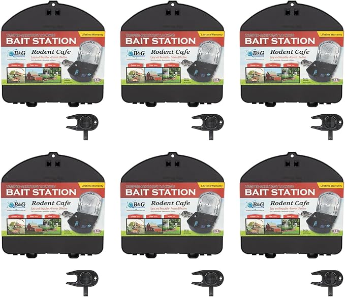 B&G - Rodent Cafe (6 Stations & 6 Universal Keys) - Durable, Discreet, Low-Profile Rodent Bait Station - Tamper-Resistant & Easy to Clean