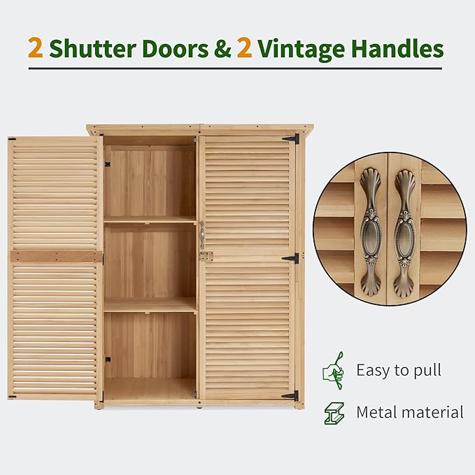 MCombo Outdoor Storage Cabinet, Wooden Storage Shed with Latch, Outside Garden Tool Shed with 2 Doors for Patio Yard Lawn, 1900 (Natural, Large)