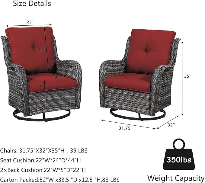 HUMMUH Outdoor Patio Furniture with Fire Pit Table Outdoor Conversation Set PE Wicker Patio Couch Swivel Glider Chairs for Balcony Garden,Lawn,Deck