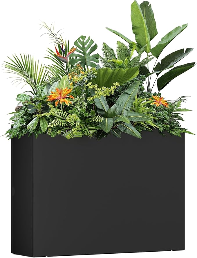 Metal Planters for Outdoors, Large Metal Planter Box 36”L x 10”W x 26”H Tall Rectangle Planter Box with Removable Insert Shelf, Heavy Outdoor Pots for Porch, Garden, Patio, Yard, Deck