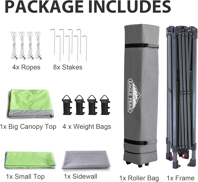 EAGLE PEAK 13x13 Pop up Canopy Tent w/One Wall, Instant Canopy Easy Set up Folding Shelter w/One Privacy Curtain, 169 Square Feet Sun Shade, Gray