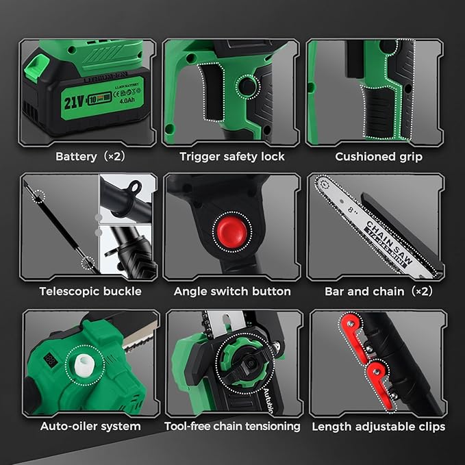 2-in-1 Electric Pole Saw for Tree Trimming, Cordless Polesaw & 8'' Mini Chainsaw with Extension Pole, Handheld Chain Saw with Rechargeable Batteries as Christmas Gifts for Wood Ranger,Senior,Women