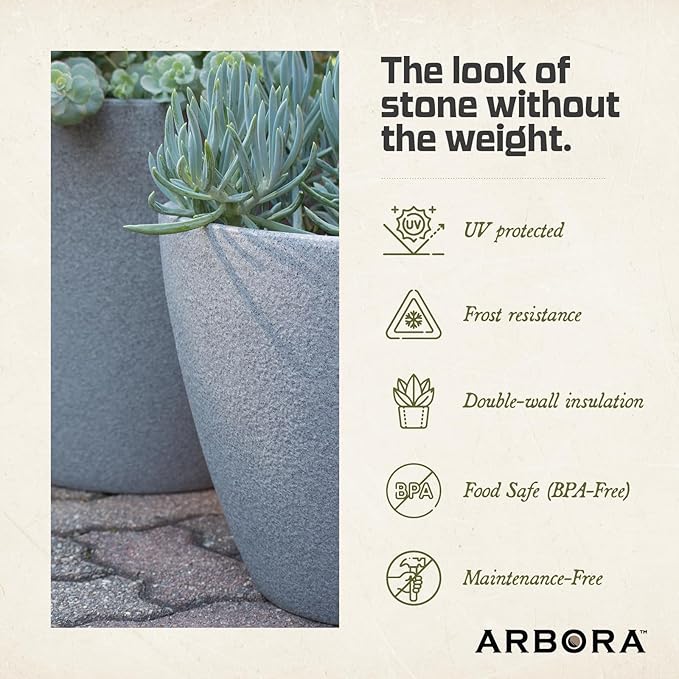 ARBORA 20" Valencia Polyresin Indoor and Outdoor Planter with Stone Blend Concrete Gray Finish - Durable, Weatherproof, Lightweight, Large Plant Pot for Patio, Garden, Deck, Entryway