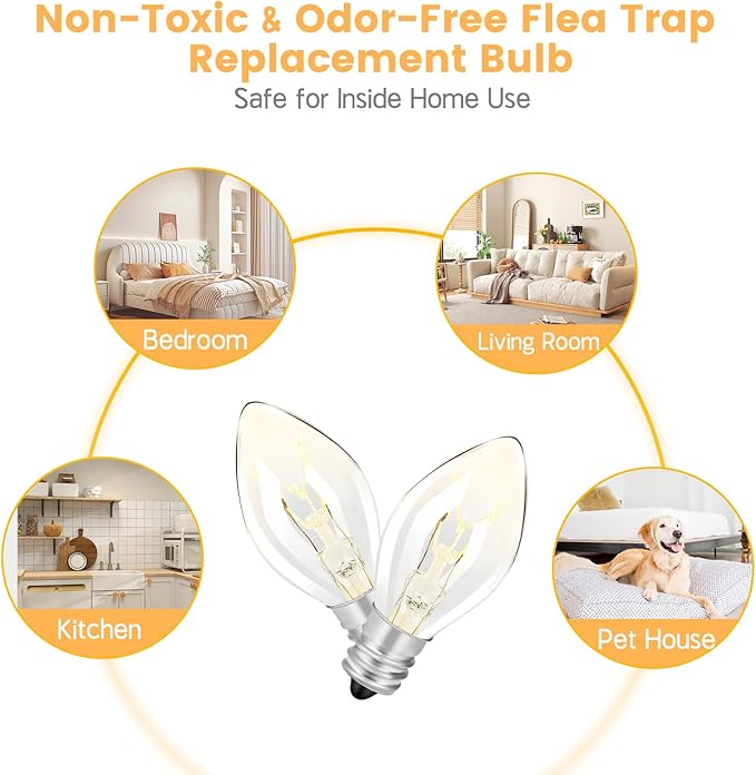 Original Flea Trap Bulb Replacement, 10 Pack 7W Bug Light Bulbs Replacement for Flea Traps Inside Your Home, 7 Watt 120 Volt with a Screw-in Base for Most Indoor Bed Bug Lamp