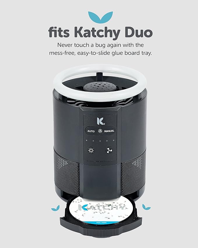 Katchy Duo Indoor Fruit Fly Trap (White) & 8 Pack Refillable Glue Boards