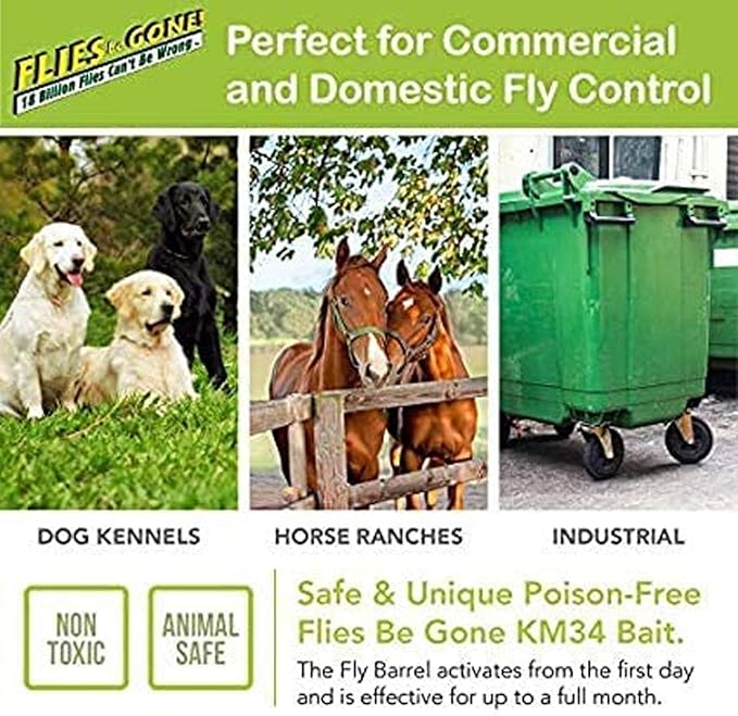 Flies Be Gone Outdoor Fly Trap - Disposable Non Toxic Fly Catcher, Made in USA - Natural Bait Trap for Patios, Ranches, Outdoor Environments - Disposable Flytrap, 10-Pack