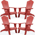 Psilvam Adirondack Chair, Oversized Poly Lumber Fire Pit Chair with Cup Holder, 350Lbs Support Patio Chairs for Garden, Weather Resistant Adirondack Chair Looks Like Real Wood (4, Red)