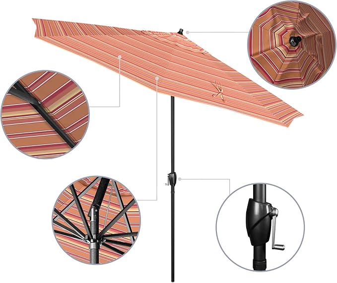 California Umbrella 9' Rd Aluminum Patio Umbrella, Crank Lift, Auto Tilt, Black Finish, Sunbrella Dolce Mango