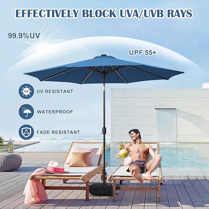 Sundale Outdoor Olefin 5-Year-Non-Fading Patio Umbrella with Sand Bag Umbrella Base, Outdoor Umbrella with Tilt and Crank