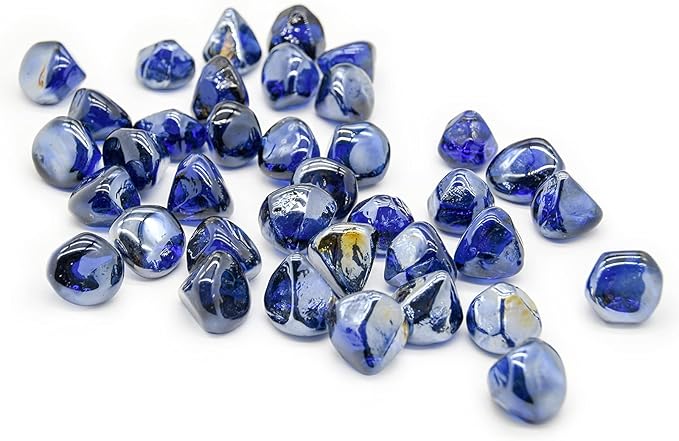 GasSaf 10-Pound 1 inch Diamonds Fire Glass for Gas or Propane Fire Pit Fireplace & Landscaping (Cobalt Blue Luster)