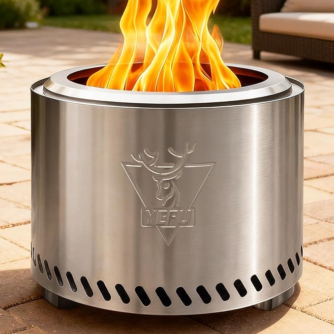 YEFU Smokeless Firepit for Outdoor Portable: 19 Inch Fire Pit with Removable Ash Pan - Outdoor Fire Pit for Wood Burning - Smokeless Firepit with 304 Stainless Steel for Patio Camping Backyard