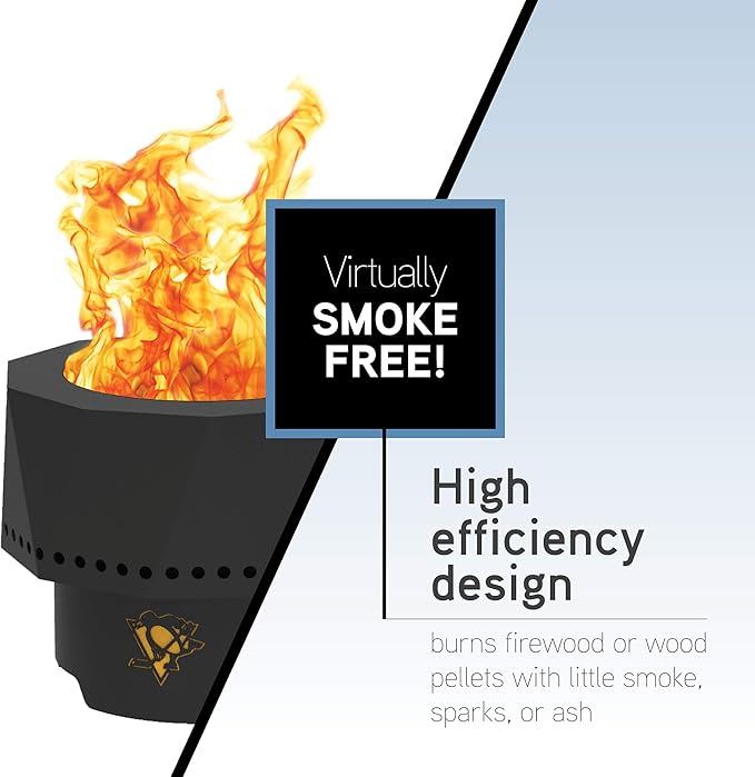 Blue Sky Outdoor Living NHL Edmonton Oilers Ridge Portable Steel Smokeless Fire Pit with Carrying Bag & Spark Screen Kit, Firewood & Wood Pellet
