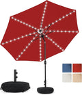Sundale Outdoor Olefin 5-Year-Non-Fading Solar 80 LED 9 FT Solar Patio Umbrella with Sand Bag Base, Outdoor Umbrella with Tilt and Crank, Red