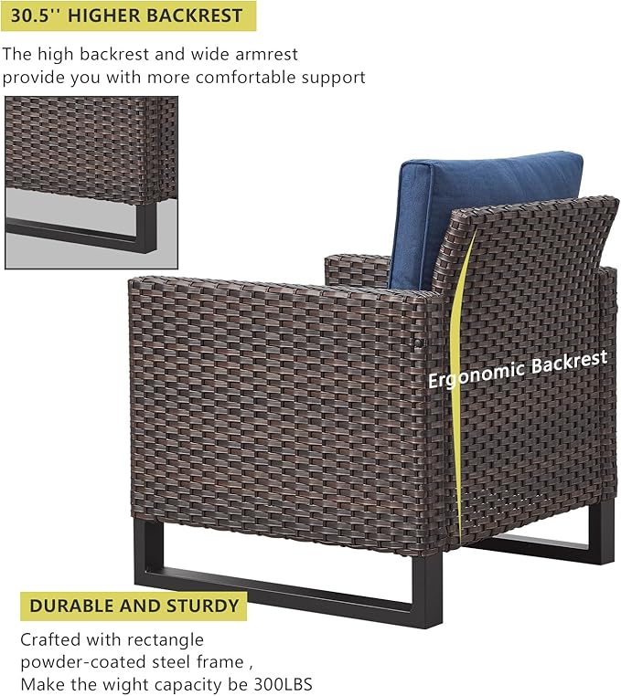 HUMMUH 5 Piece Patio Furniture Outdoor Bistro Set All-Weather Wicker Outdoor Chairs with Ottomans End Table for Patio,Porch,Garden,Backyard