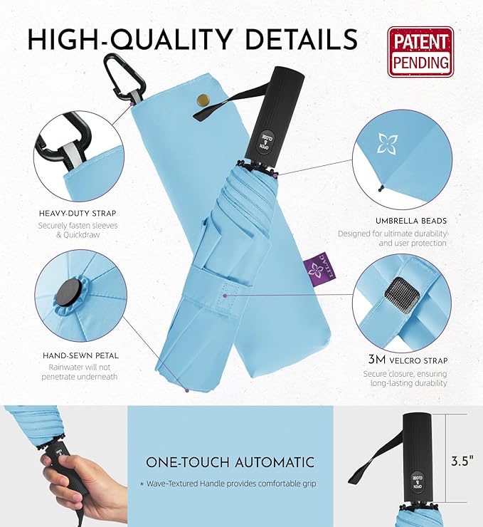UV Travel Umbrella for Sun Protection & Rain, Compact Windproof Folding, Refined craftsmanship, Auto Open/Close, 43" Canopy with color coating, UPF 100+ UV Blocking, TSA Approved