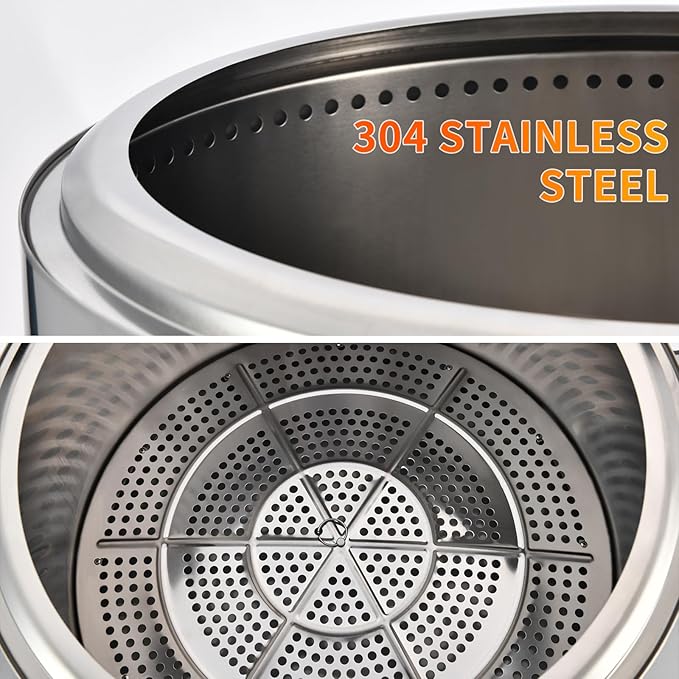 Smokeless Fire Pit, Portable Firepit Outdoor, 27 Inch Stainless Steel