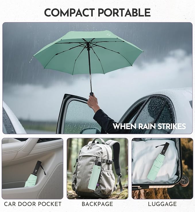 UV Travel Umbrella for Sun Protection & Rain, Compact Windproof Folding, Refined craftsmanship, Auto Open/Close, 43" Canopy with color coating, UPF 100+ UV Blocking, TSA Approved
