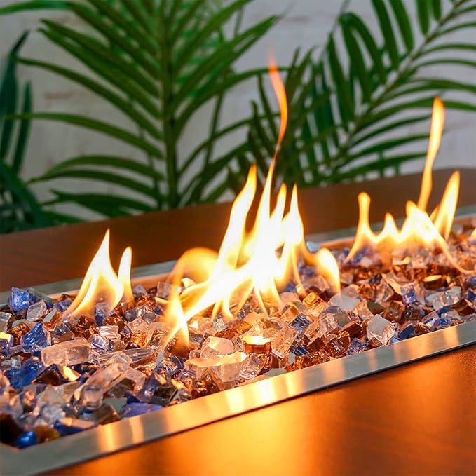 GRISUN 20 Pounds Fire Glass Mixed Color for Fire Pit - 1/2 Inch Reflective Tempered Glass Rocks for Natural or Propane Fireplace, Safe for Outdoors and Indoors, Pacific Blue, Copper, Ultra White
